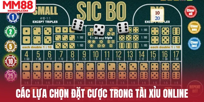 Các lựa chọn đặt cược trong tài xỉu online