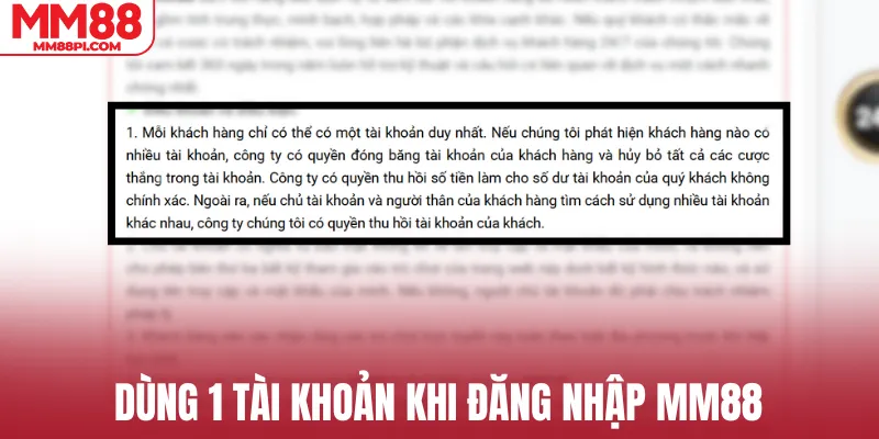 Dùng 1 tài khoản khi đăng nhập MM88