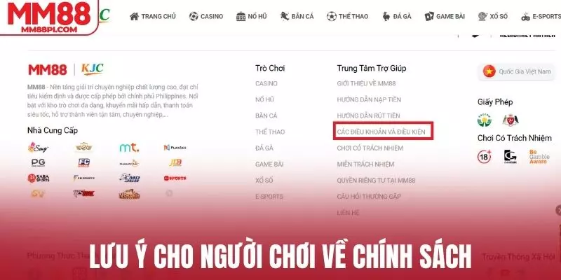 Lưu ý cho người chơi về chính sách của nhà cái